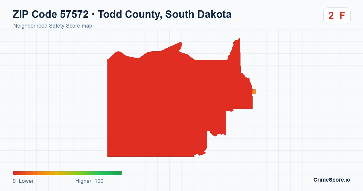 ZIP Code 57572 in Todd County, South Dakota neighborhood Safety Score map