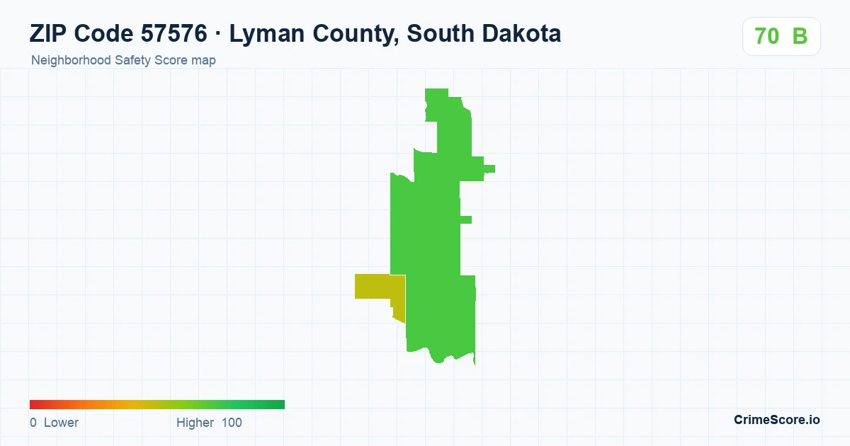 ZIP Code 57576 in Lyman County, South Dakota neighborhood Safety Score map