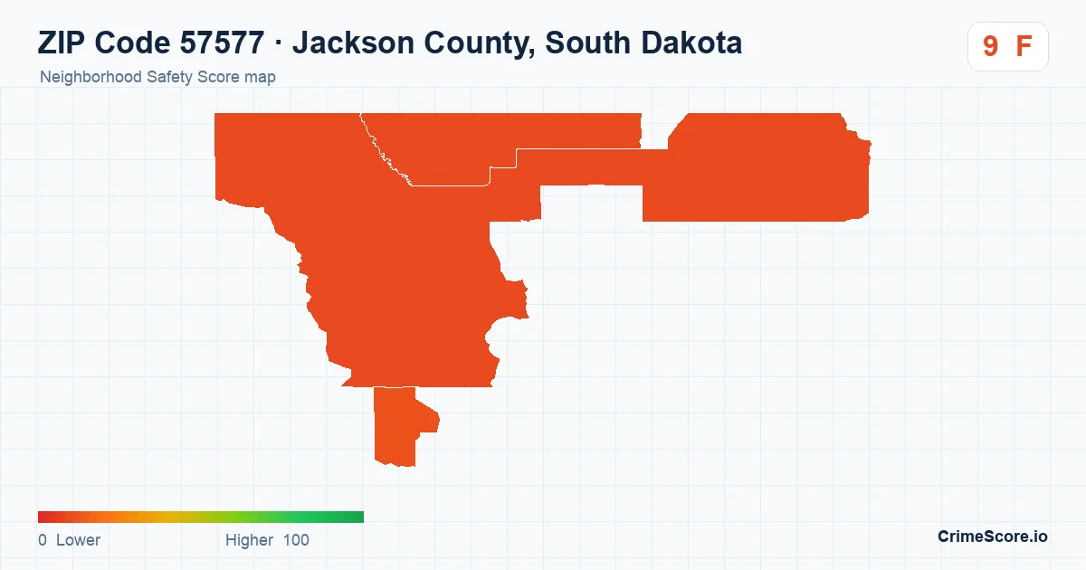 ZIP Code 57577 in Jackson County, South Dakota neighborhood Safety Score map