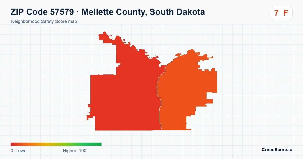 ZIP Code 57579 in Mellette County, South Dakota neighborhood Safety Score map