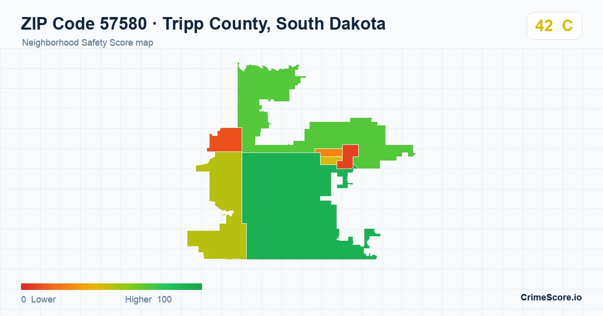 ZIP Code 57580 in Tripp County, South Dakota neighborhood Safety Score map