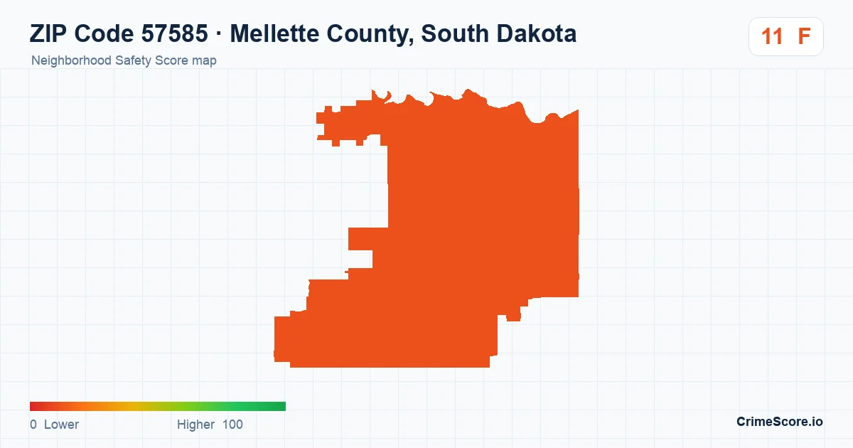 ZIP Code 57585 in Mellette County, South Dakota neighborhood Safety Score map