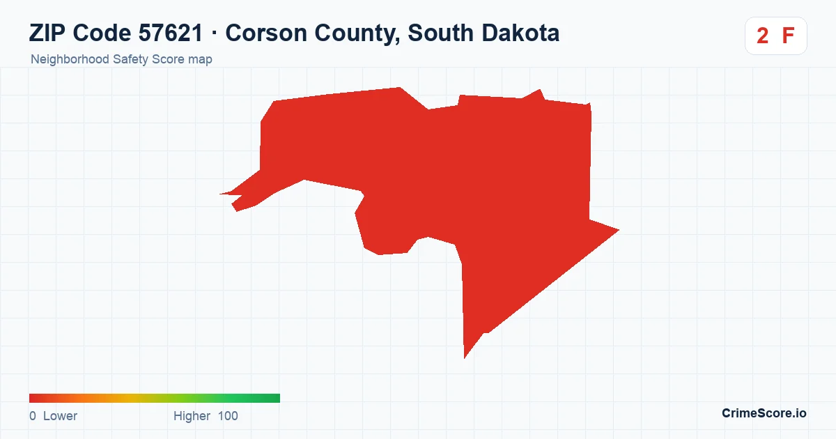 ZIP Code 57621 in Corson County, South Dakota neighborhood Safety Score map