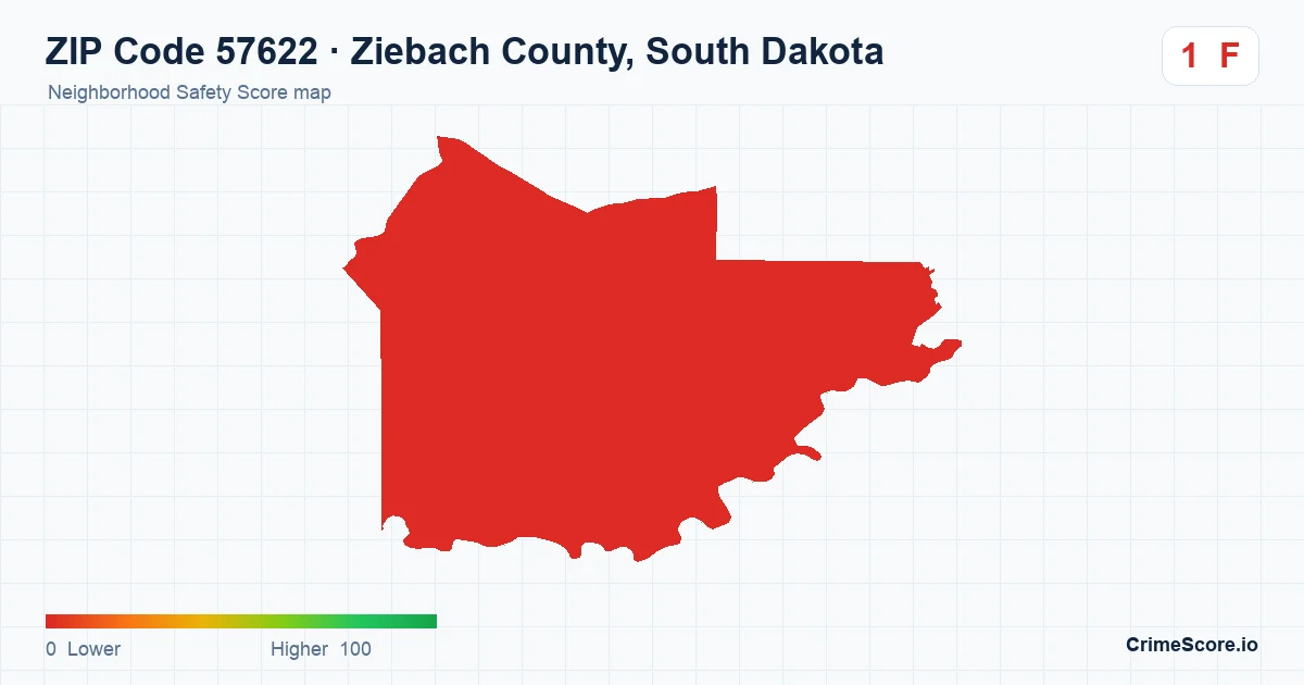 ZIP Code 57622 in Ziebach County, South Dakota neighborhood Safety Score map