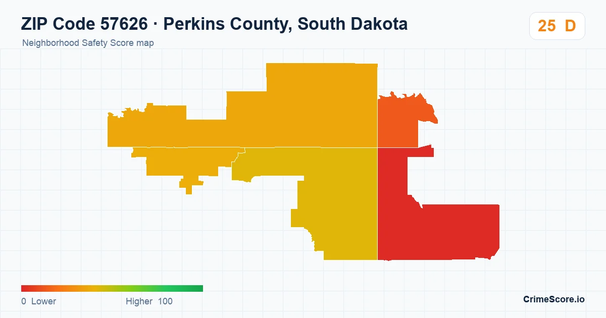 ZIP Code 57626 in Perkins County, South Dakota neighborhood Safety Score map