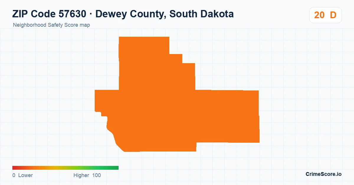 ZIP Code 57630 in Dewey County, South Dakota neighborhood Safety Score map