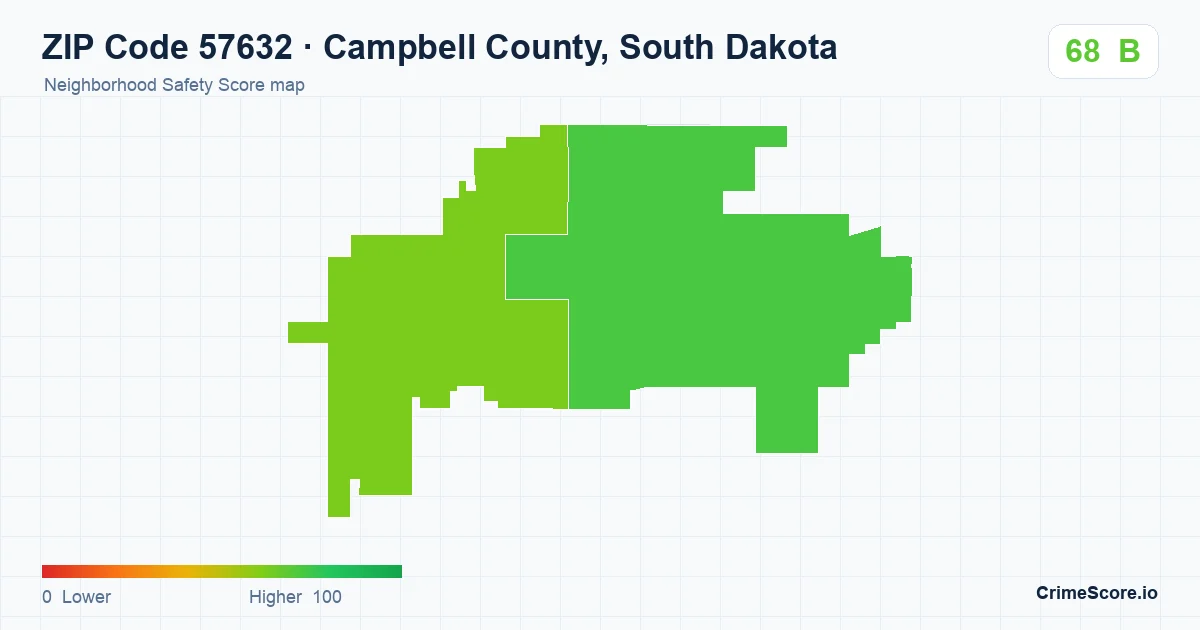 ZIP Code 57632 in Campbell County, South Dakota neighborhood Safety Score map