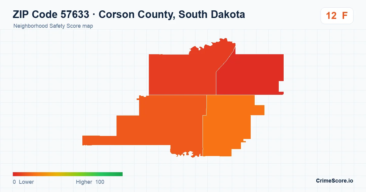 ZIP Code 57633 in Corson County, South Dakota neighborhood Safety Score map