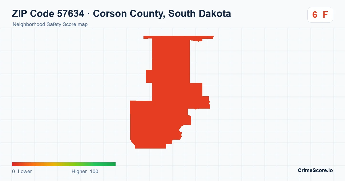 ZIP Code 57634 in Corson County, South Dakota neighborhood Safety Score map