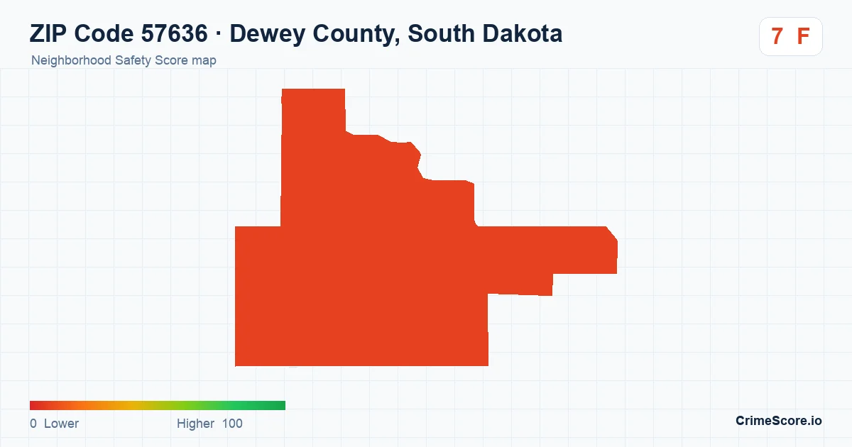 ZIP Code 57636 in Dewey County, South Dakota neighborhood Safety Score map