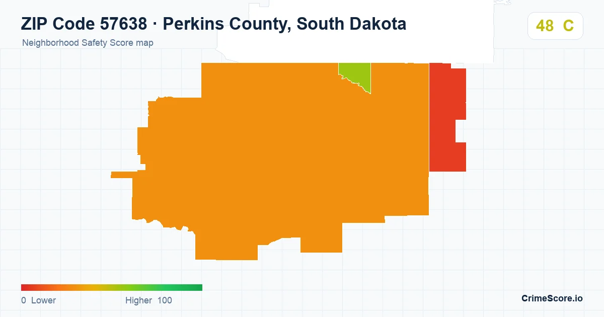 ZIP Code 57638 in Perkins County, South Dakota neighborhood Safety Score map