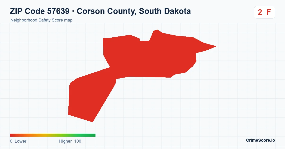 ZIP Code 57639 in Corson County, South Dakota neighborhood Safety Score map