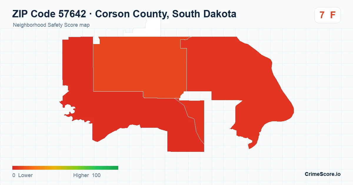ZIP Code 57642 in Corson County, South Dakota neighborhood Safety Score map