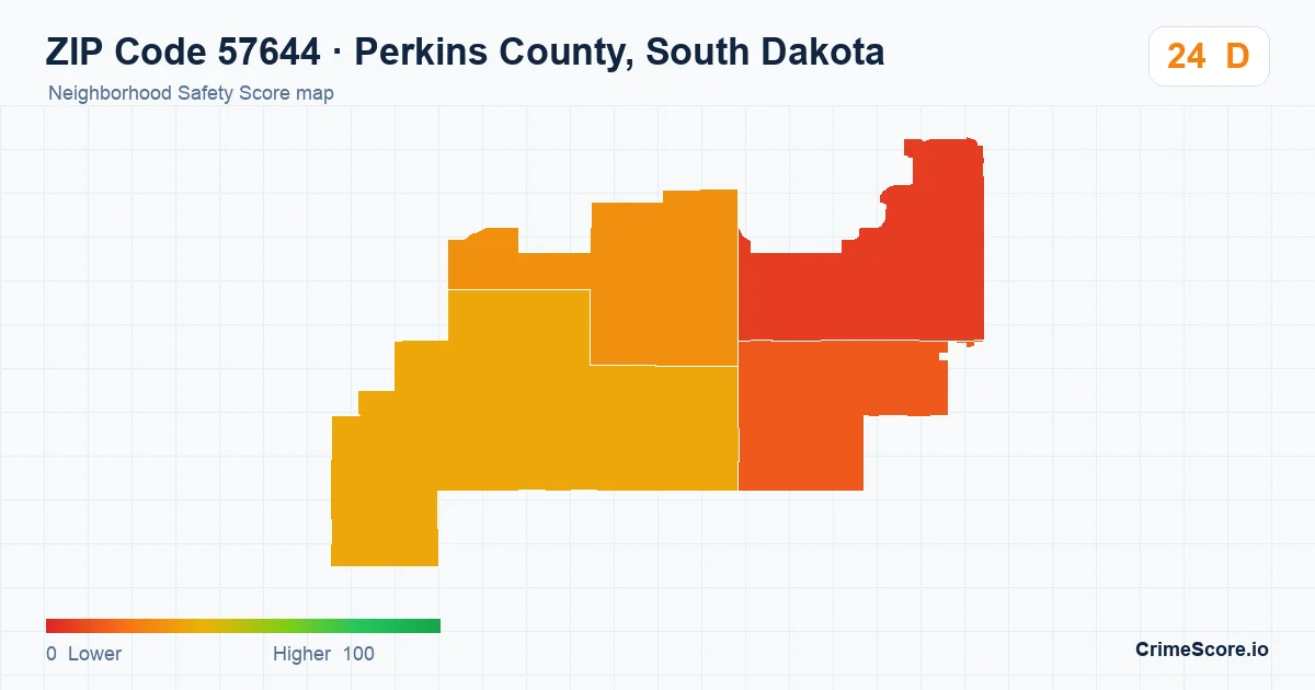 ZIP Code 57644 in Perkins County, South Dakota neighborhood Safety Score map