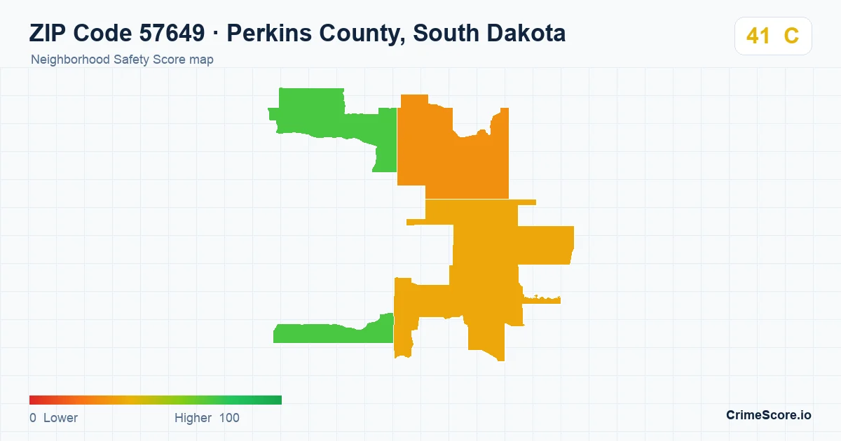 ZIP Code 57649 in Perkins County, South Dakota neighborhood Safety Score map