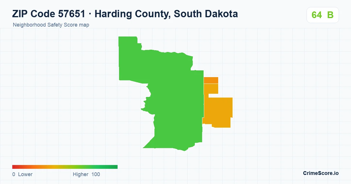 ZIP Code 57651 in Harding County, South Dakota neighborhood Safety Score map