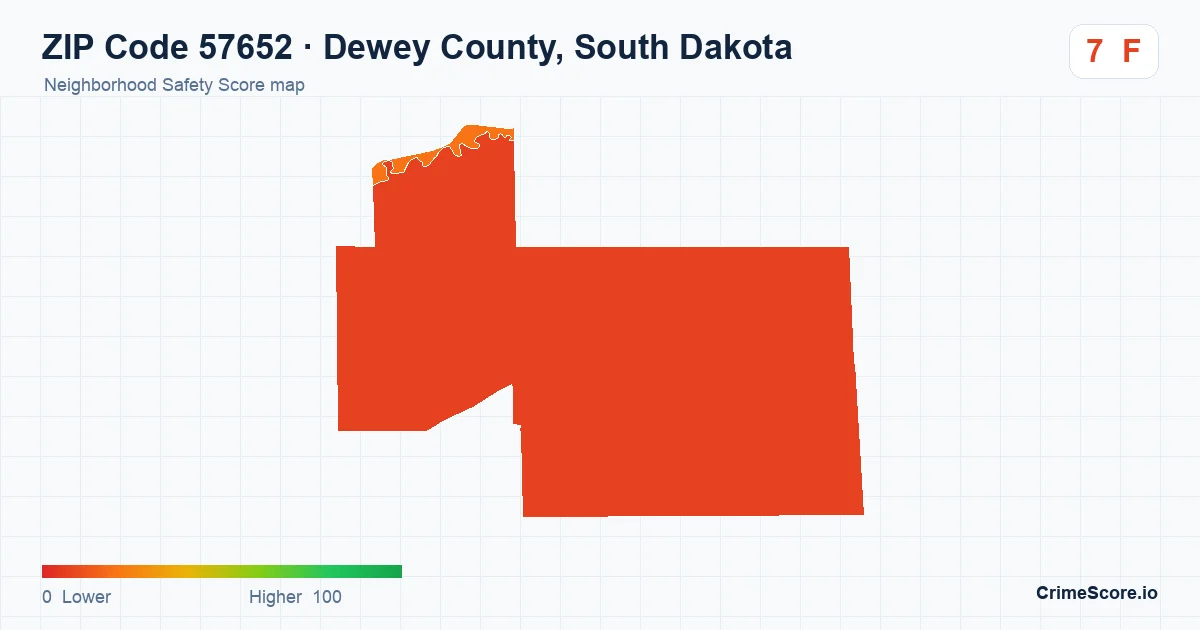 ZIP Code 57652 in Dewey County, South Dakota neighborhood Safety Score map