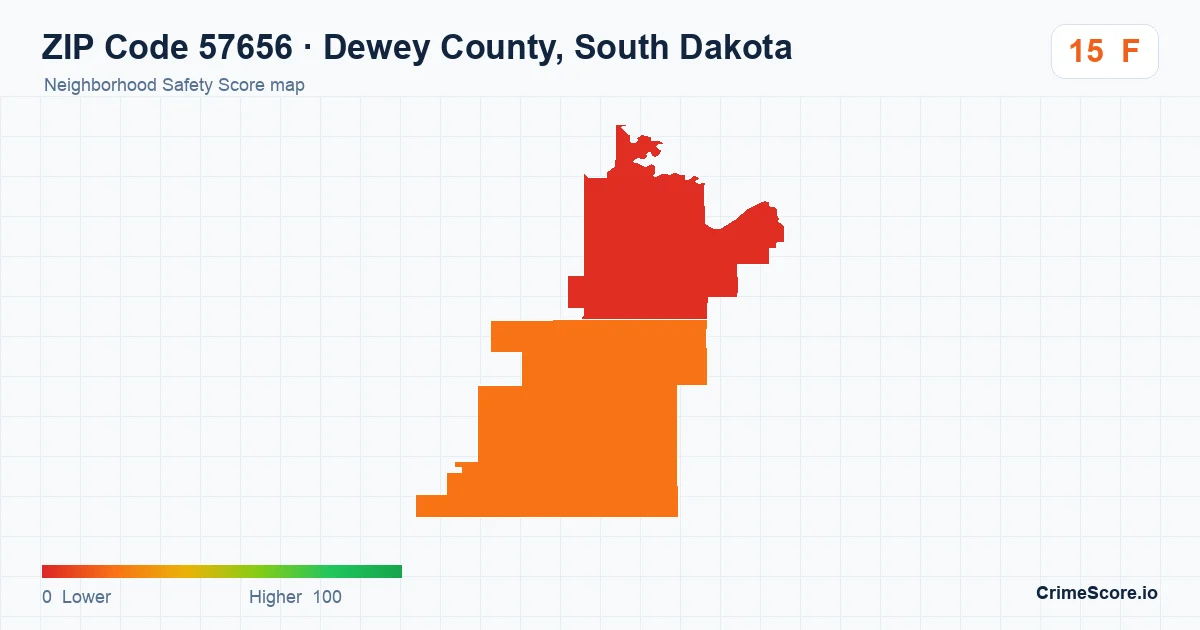 ZIP Code 57656 in Dewey County, South Dakota neighborhood Safety Score map