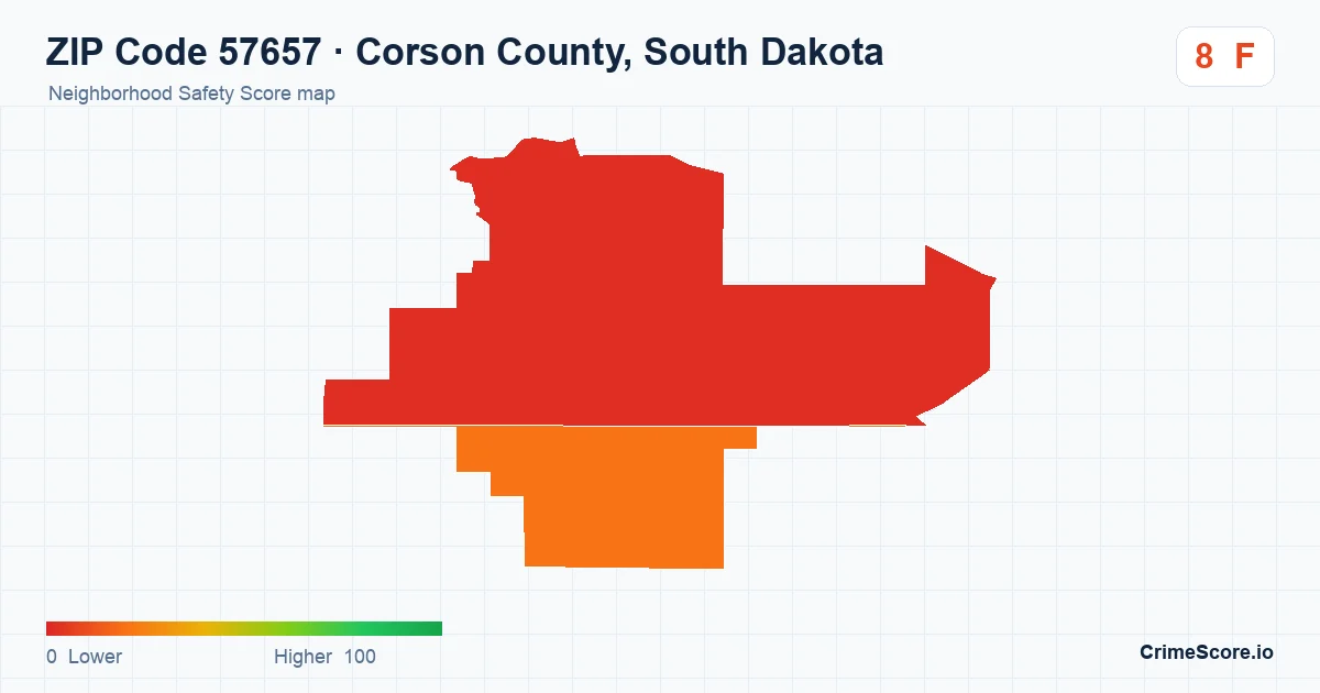 ZIP Code 57657 in Corson County, South Dakota neighborhood Safety Score map