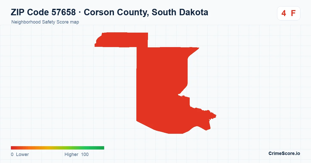ZIP Code 57658 in Corson County, South Dakota neighborhood Safety Score map