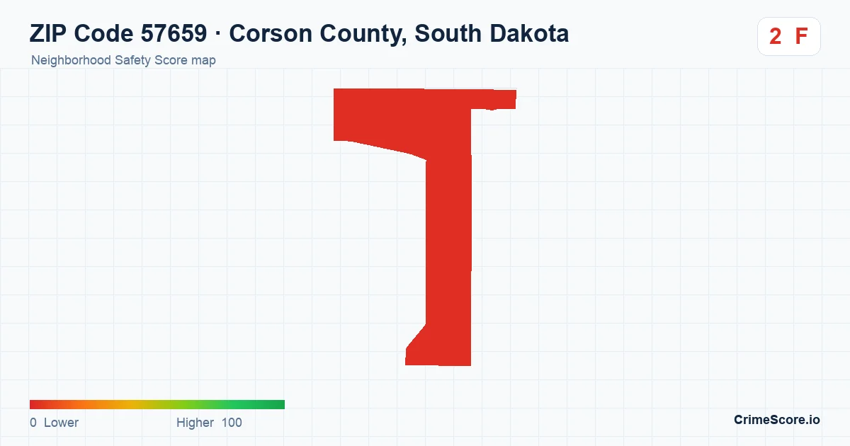 ZIP Code 57659 in Corson County, South Dakota neighborhood Safety Score map