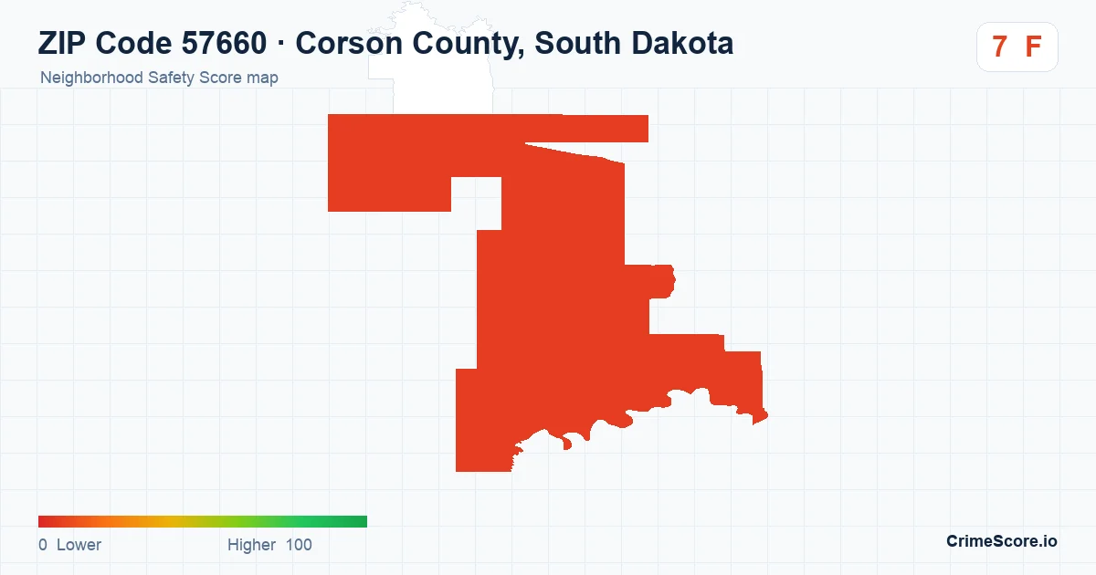 ZIP Code 57660 in Corson County, South Dakota neighborhood Safety Score map