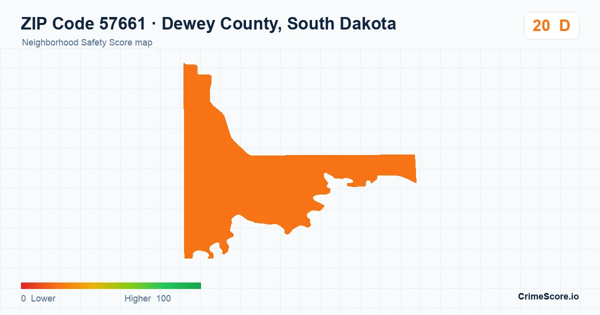 ZIP Code 57661 in Dewey County, South Dakota neighborhood Safety Score map