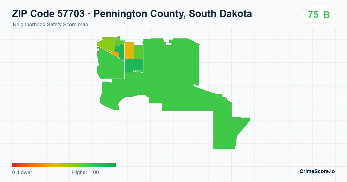 ZIP Code 57703 in Pennington County, South Dakota neighborhood Safety Score map