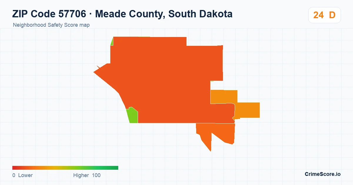 ZIP Code 57706 in Meade County, South Dakota neighborhood Safety Score map