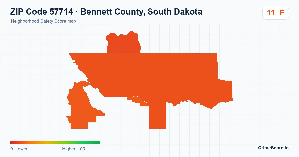 ZIP Code 57714 in Bennett County, South Dakota neighborhood Safety Score map