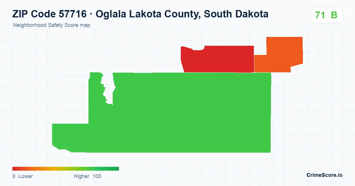 ZIP Code 57716 in Oglala Lakota County, South Dakota neighborhood Safety Score map