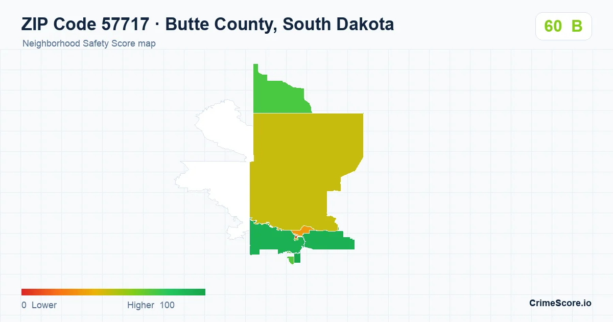 ZIP Code 57717 in Butte County, South Dakota neighborhood Safety Score map