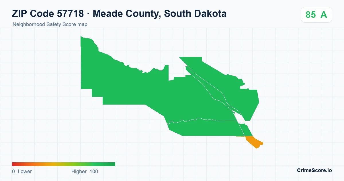 ZIP Code 57718 in Meade County, South Dakota neighborhood Safety Score map