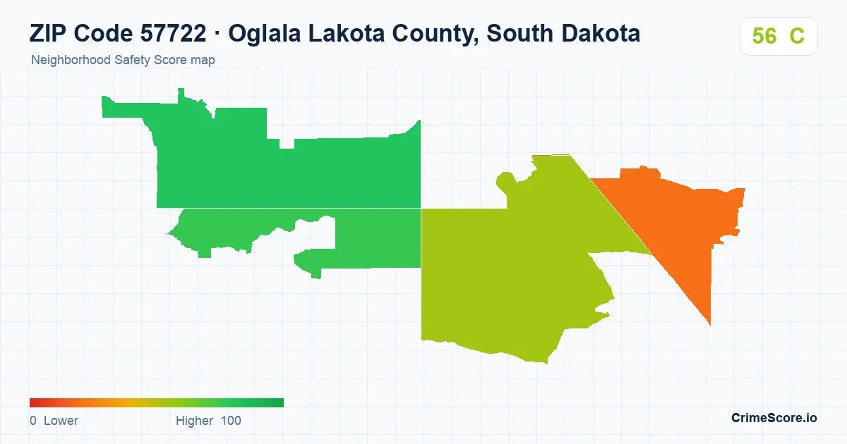 ZIP Code 57722 in Oglala Lakota County, South Dakota neighborhood Safety Score map