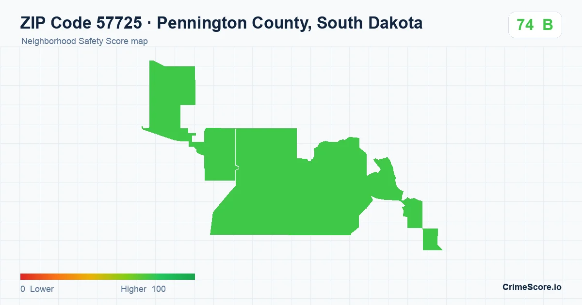 ZIP Code 57725 in Pennington County, South Dakota neighborhood Safety Score map