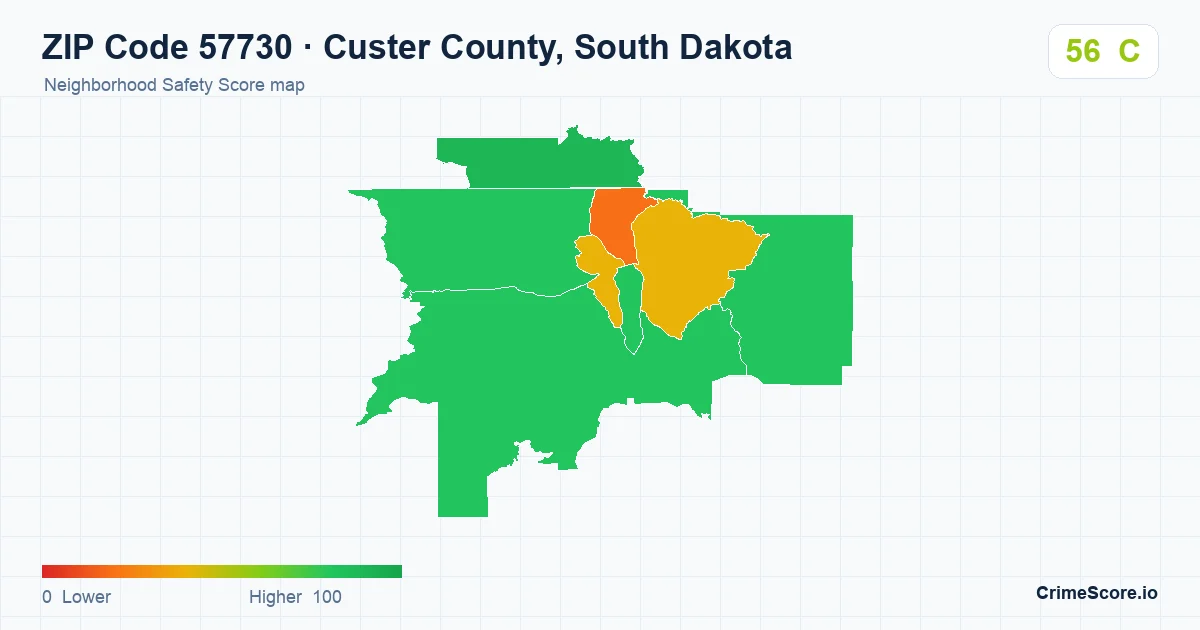 ZIP Code 57730 in Custer County, South Dakota neighborhood Safety Score map