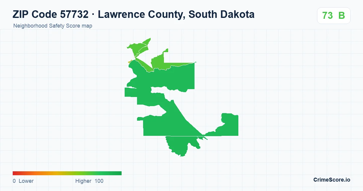 ZIP Code 57732 in Lawrence County, South Dakota neighborhood Safety Score map