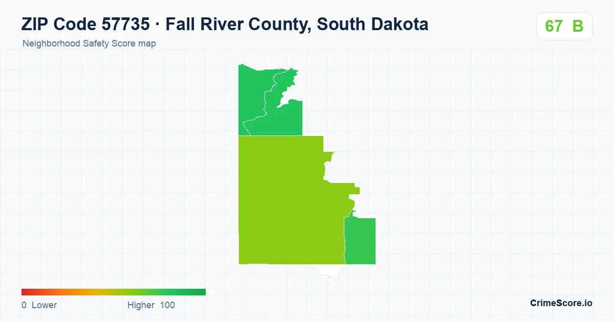 ZIP Code 57735 in Fall River County, South Dakota neighborhood Safety Score map