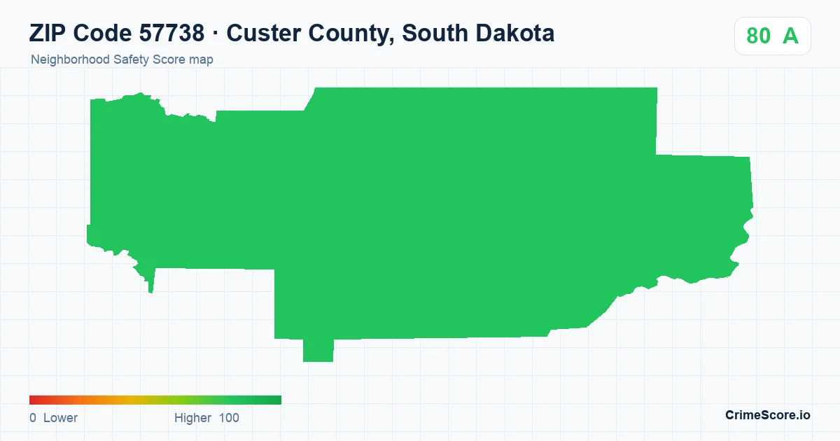 ZIP Code 57738 in Custer County, South Dakota neighborhood Safety Score map