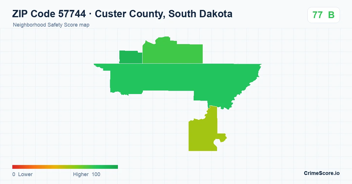 ZIP Code 57744 in Custer County, South Dakota neighborhood Safety Score map