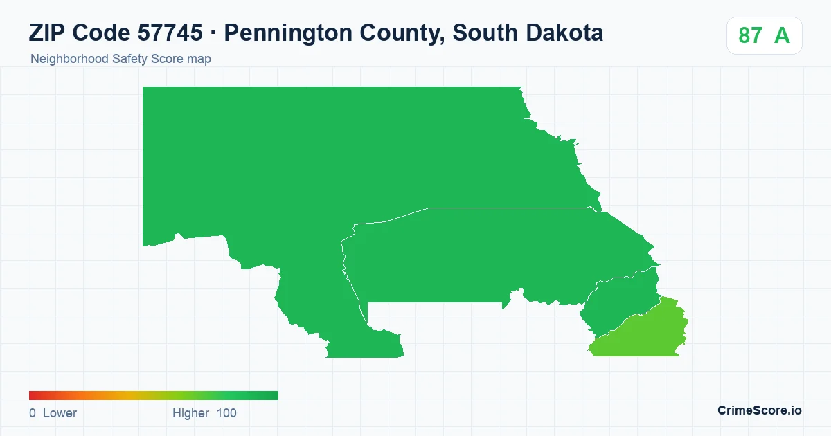 ZIP Code 57745 in Pennington County, South Dakota neighborhood Safety Score map