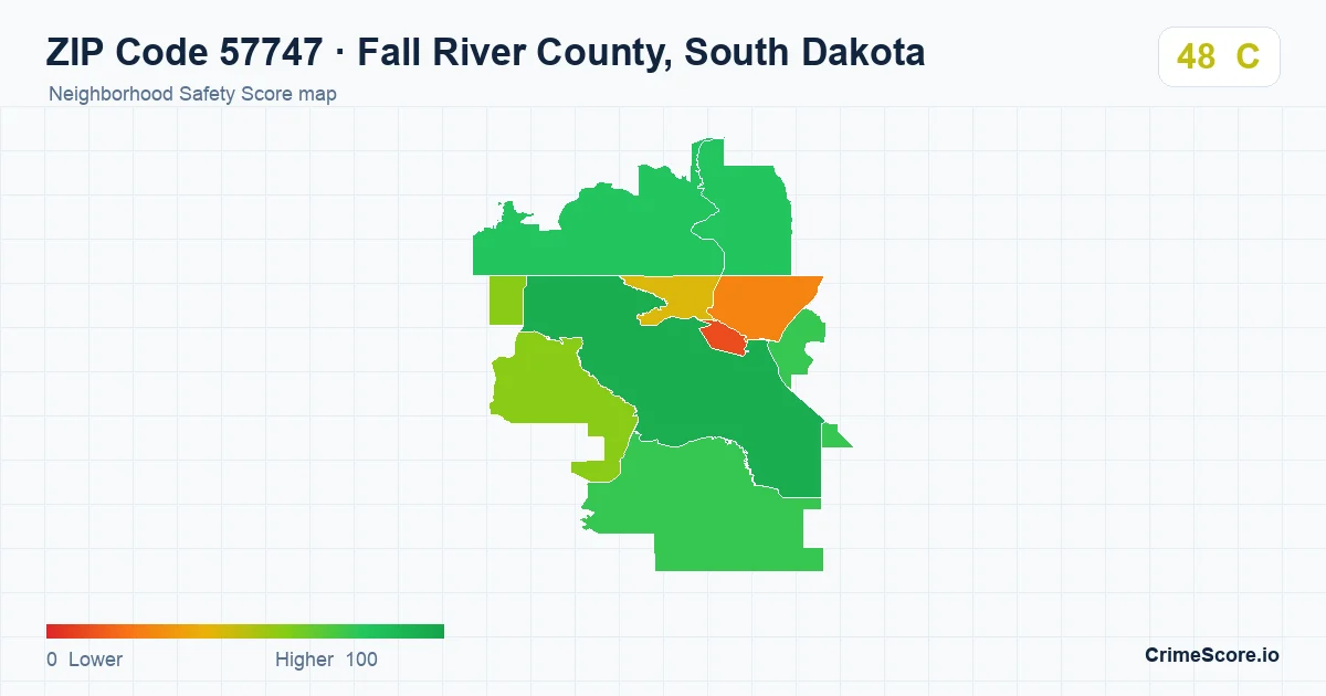 ZIP Code 57747 in Fall River County, South Dakota neighborhood Safety Score map