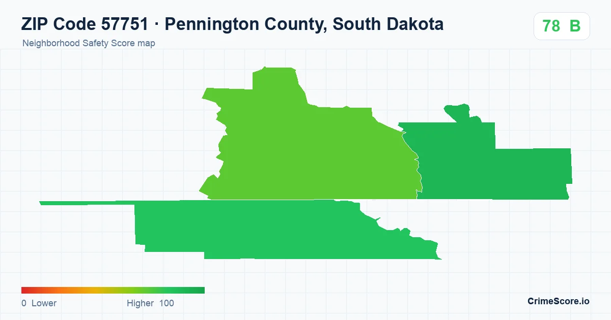 ZIP Code 57751 in Pennington County, South Dakota neighborhood Safety Score map