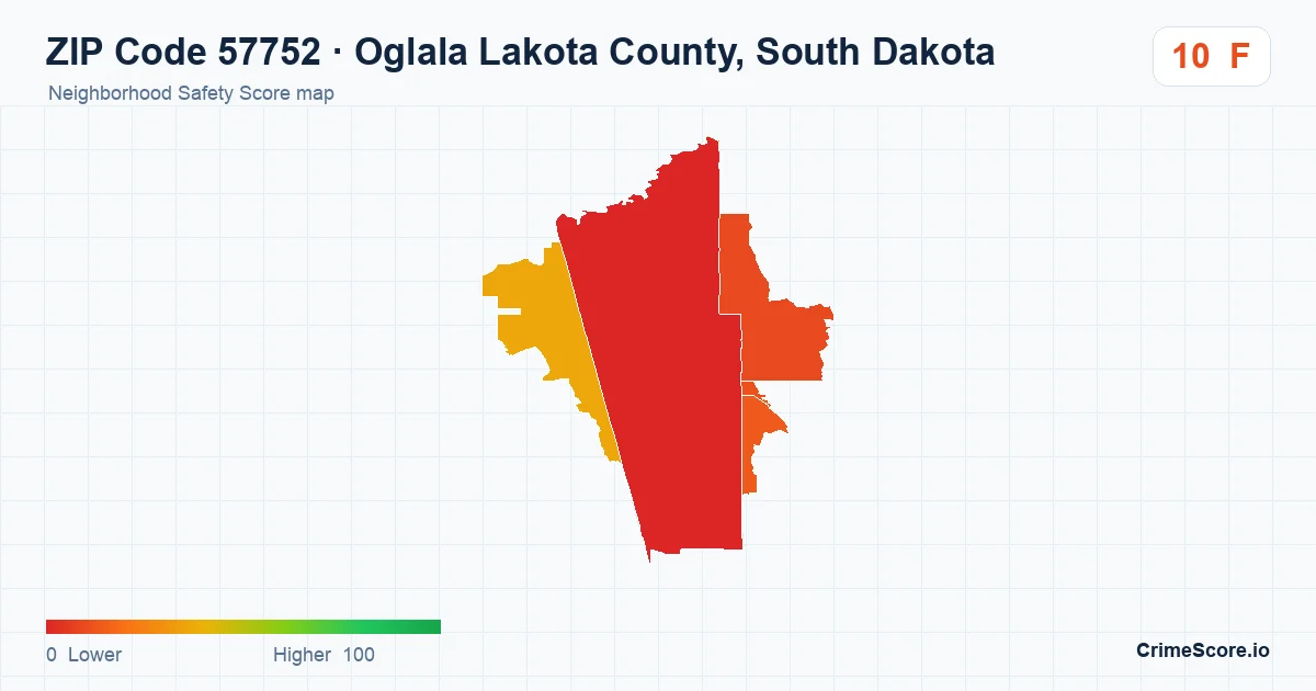 ZIP Code 57752 in Oglala Lakota County, South Dakota neighborhood Safety Score map