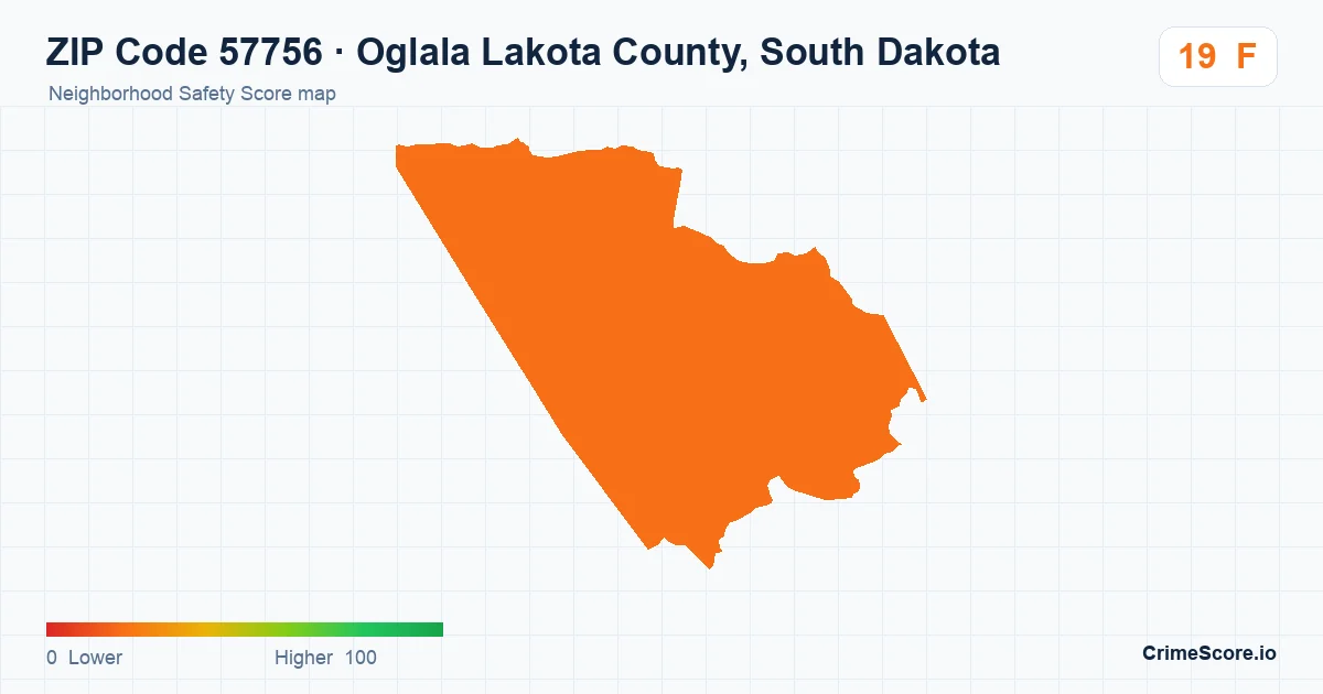 ZIP Code 57756 in Oglala Lakota County, South Dakota neighborhood Safety Score map