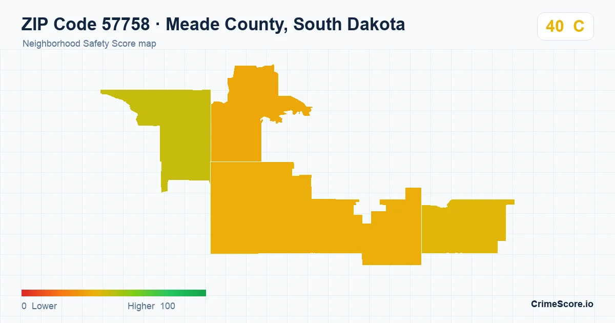 ZIP Code 57758 in Meade County, South Dakota neighborhood Safety Score map