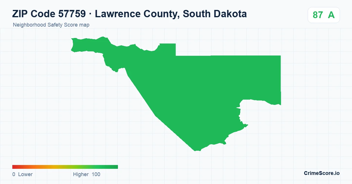 ZIP Code 57759 in Lawrence County, South Dakota neighborhood Safety Score map