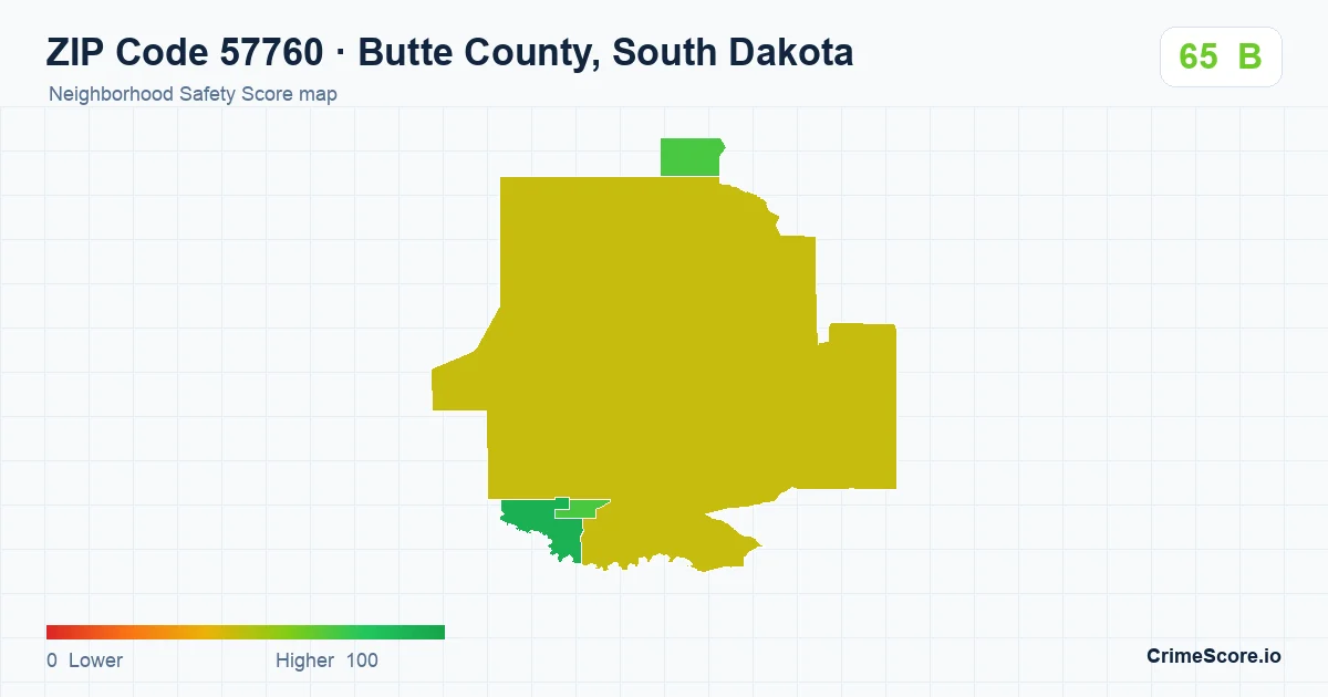 ZIP Code 57760 in Butte County, South Dakota neighborhood Safety Score map