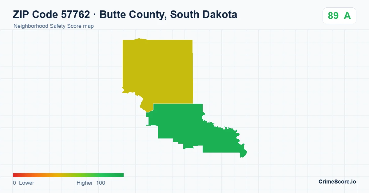 ZIP Code 57762 in Butte County, South Dakota neighborhood Safety Score map