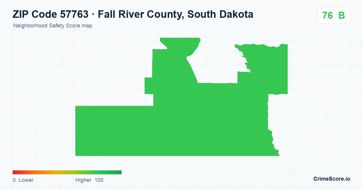 ZIP Code 57763 in Fall River County, South Dakota neighborhood Safety Score map